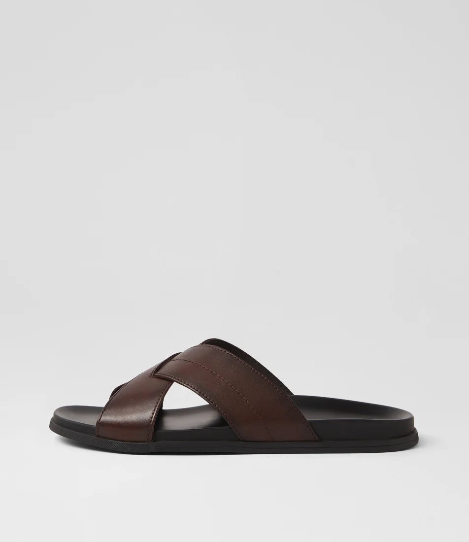 LANZO Leather Slide Sandals - Brown