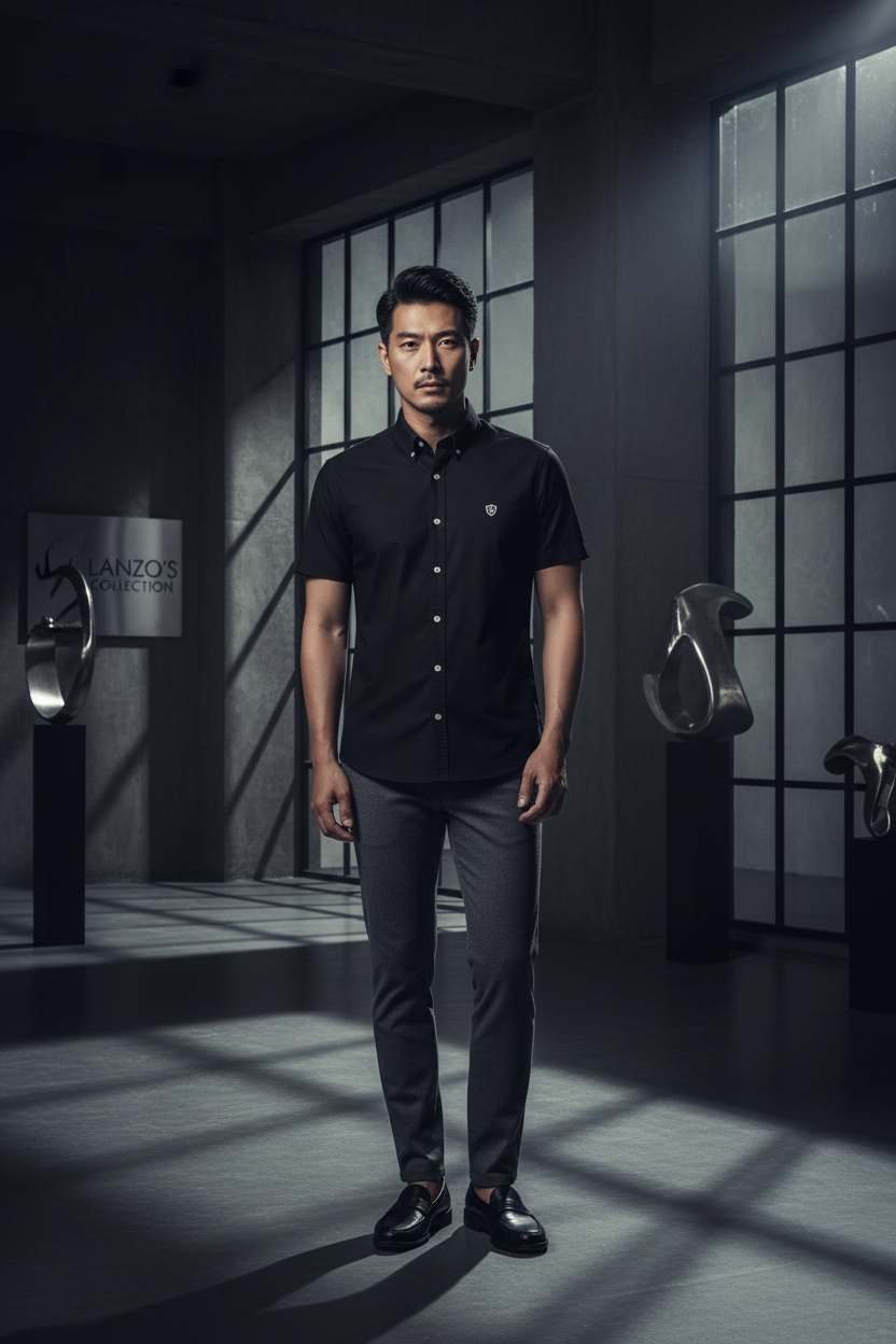 LC Shield Short Sleeve Oxford Shirt – Black | LANZO'S COLLECTION