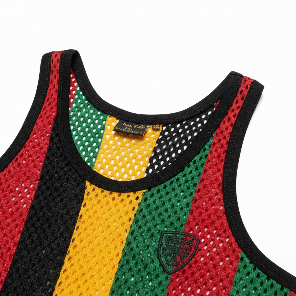 Red Gold Green Striped Mesh Tank Top