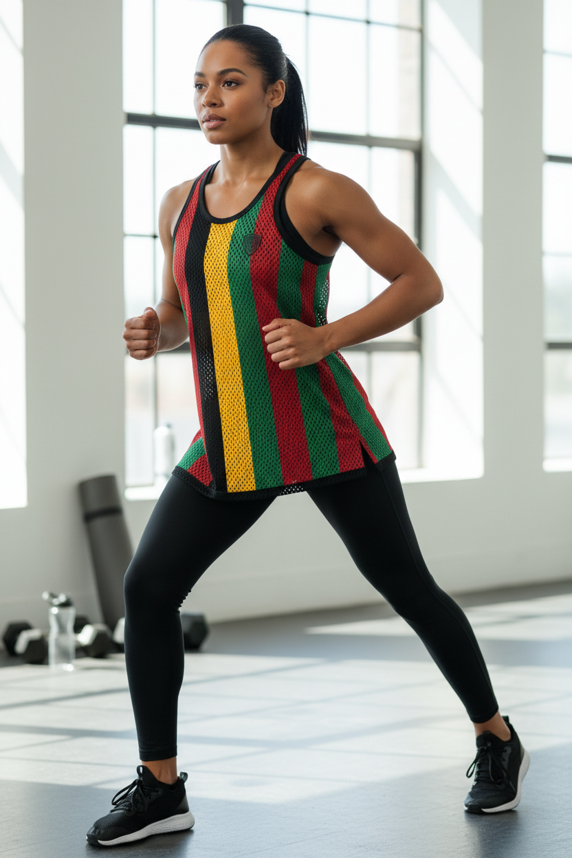 Red Gold Green Striped Mesh Tank Top