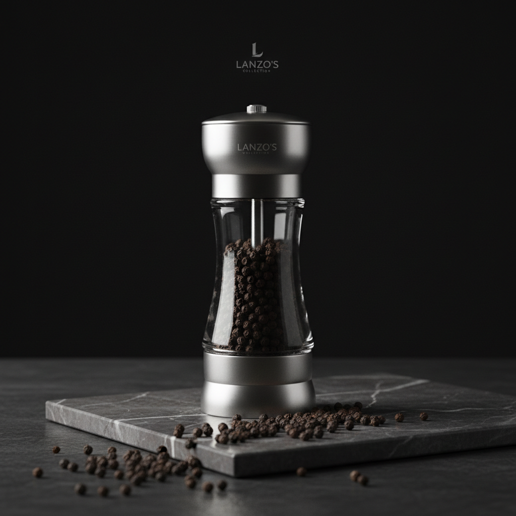 Black Peppercorn Grinder on dark marble surface