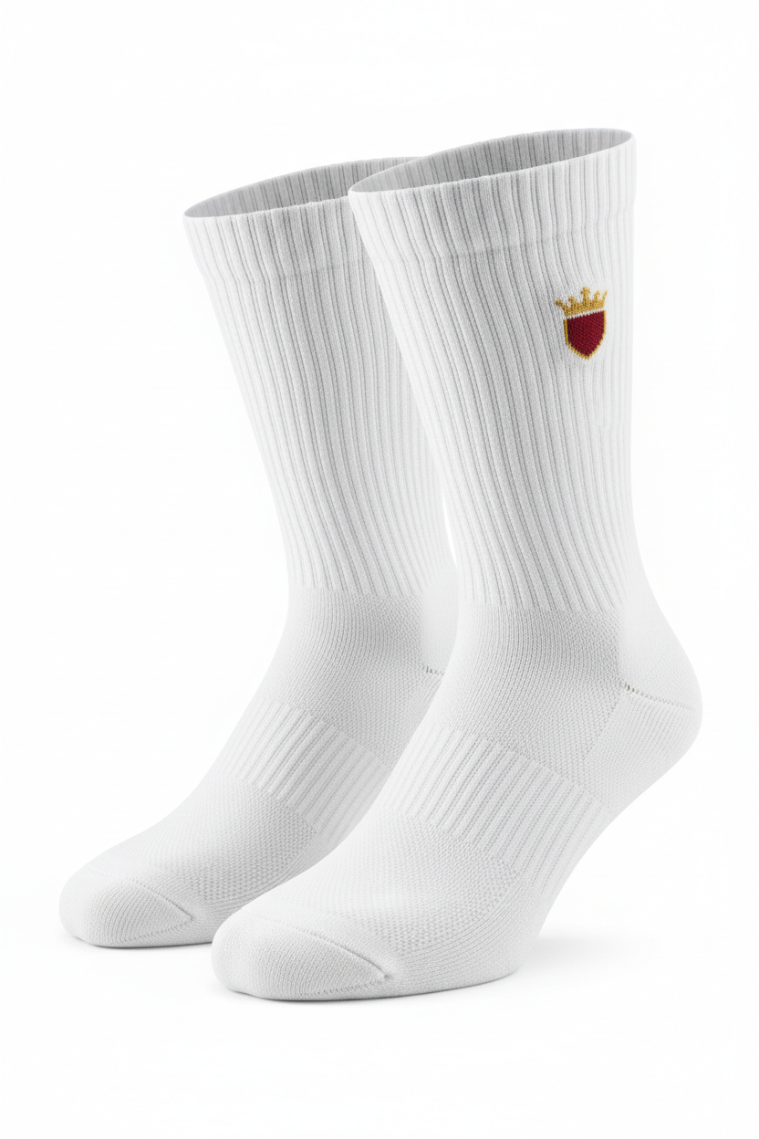 LANZO'S COLLECTION Premium Performance Sports Socks - White with Crowned Shield Logo