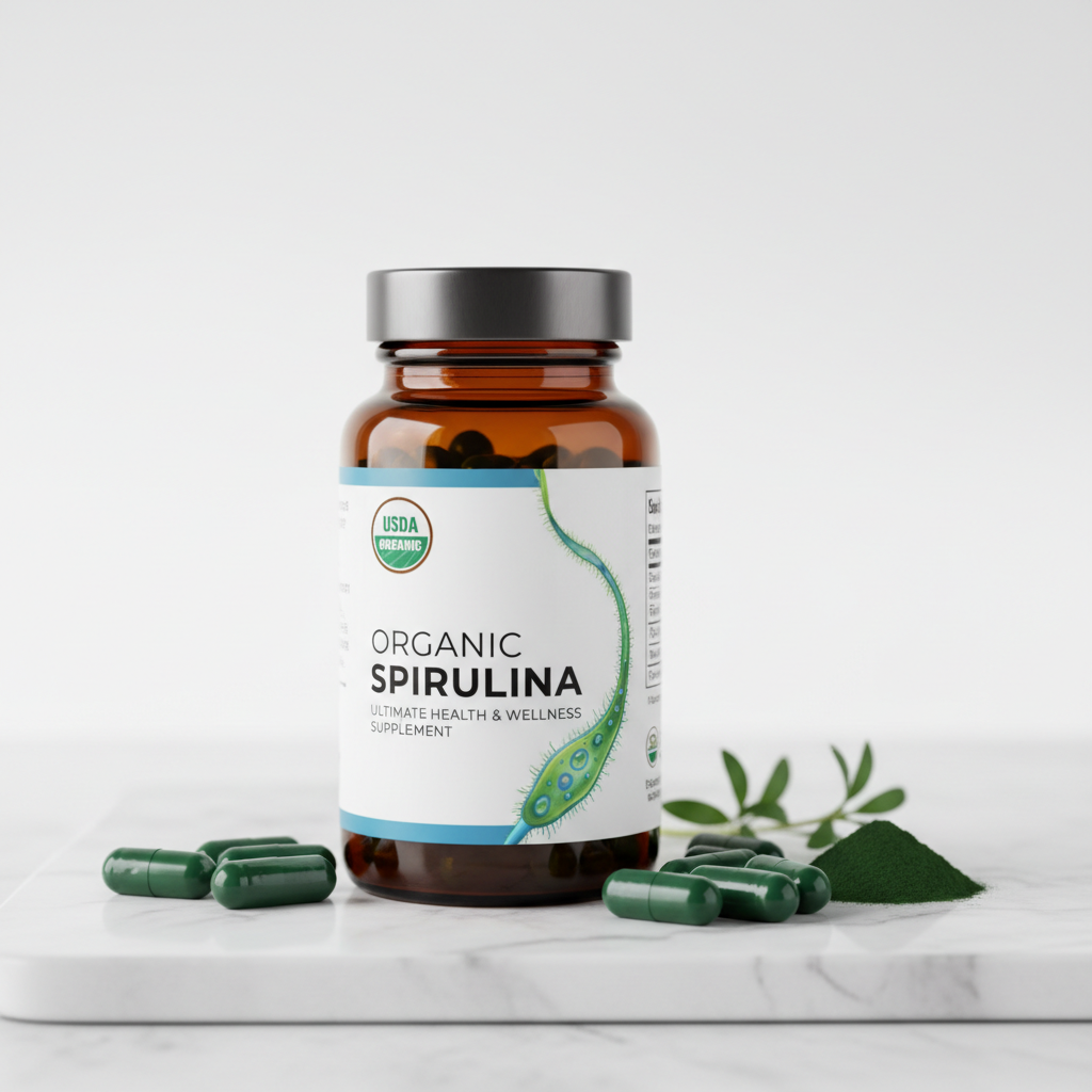 Organic Spirulina Capsules - Premium Packaging