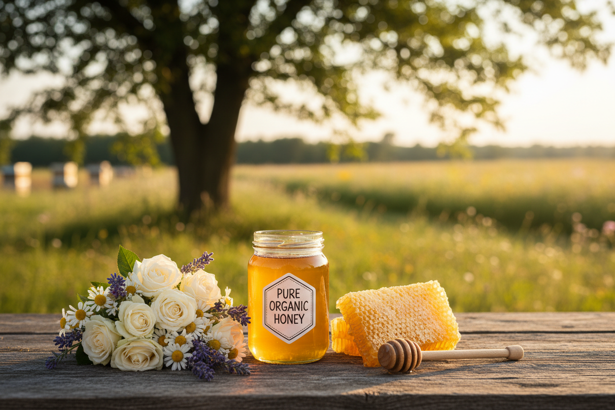 Organic Honey with Fresh Flowers
