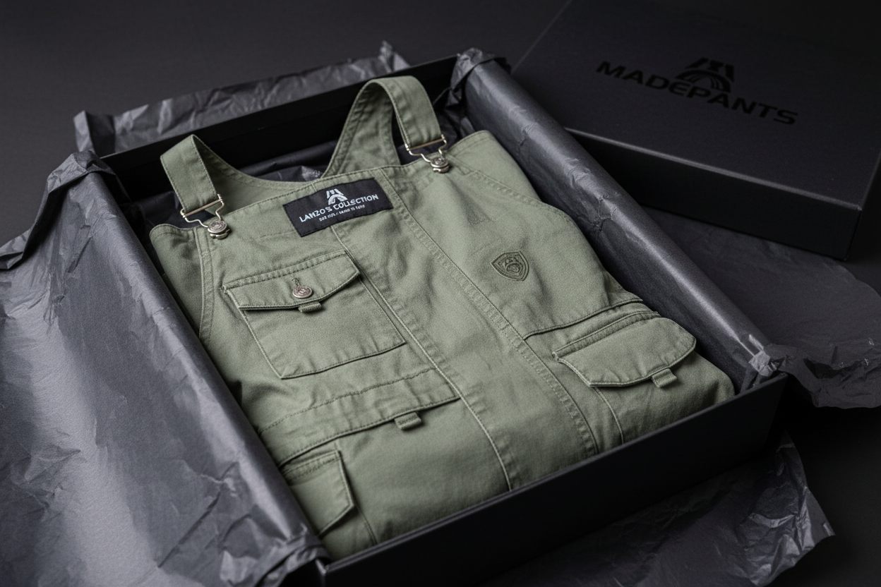LANZO'S COLLECTION Olive Green Cargo Overalls Premium Packaging