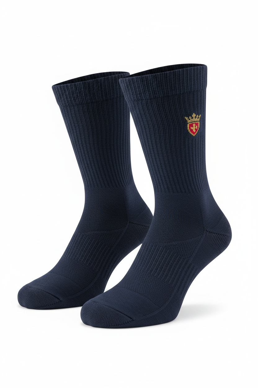 LANZO'S COLLECTION Premium Performance Sports Socks - Navy Blue with Crowned Shield Logo