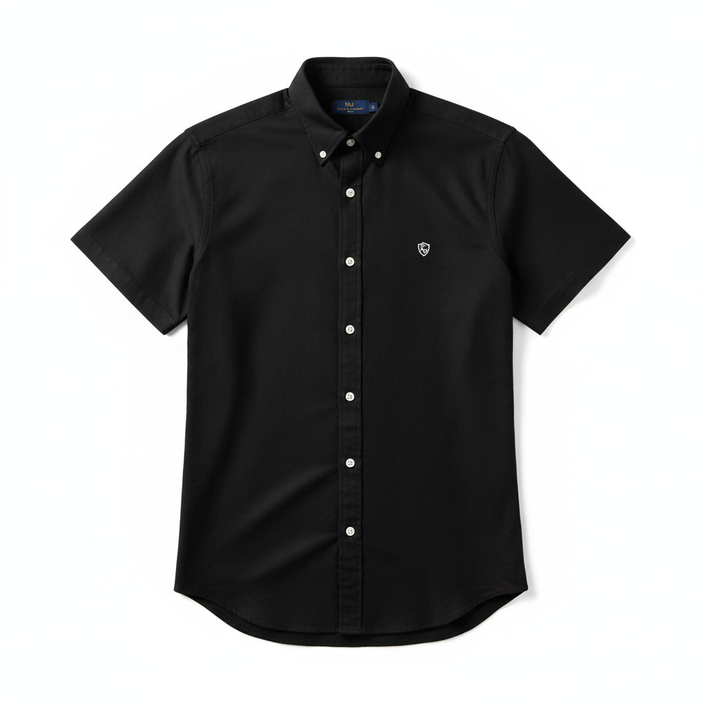 LC Shield Short Sleeve Oxford Shirt in Black – Hero Studio Shot