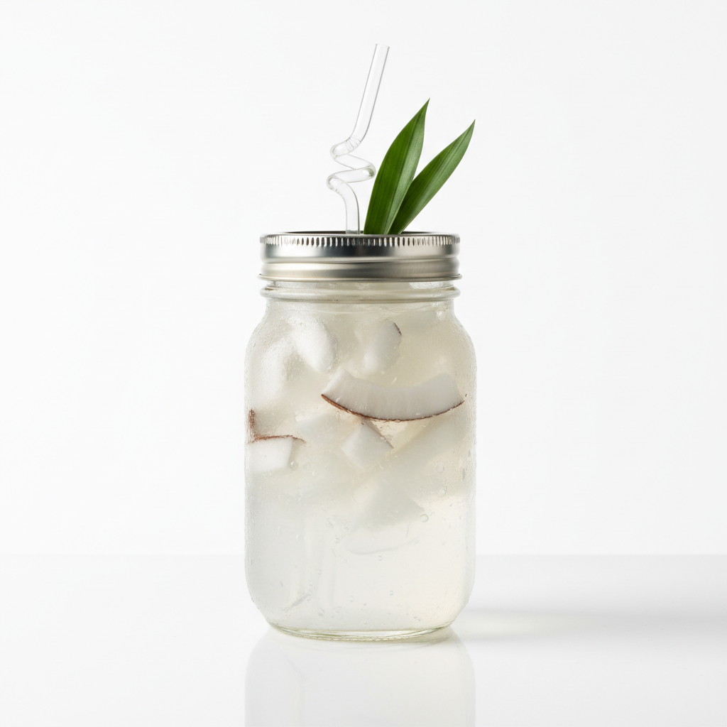 Natural Coconut Water with Jelly in Mason Jar