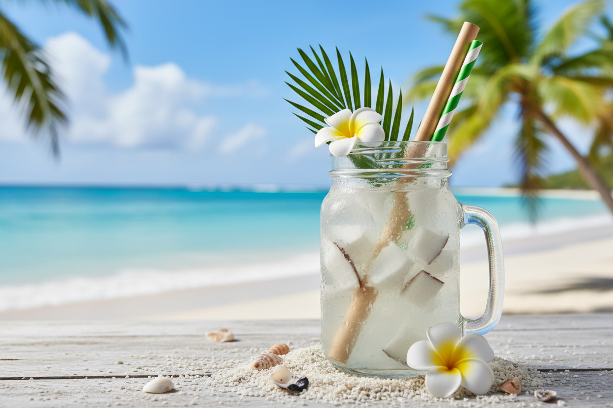 Coconut Water with Jelly - Mason Jar with Straw