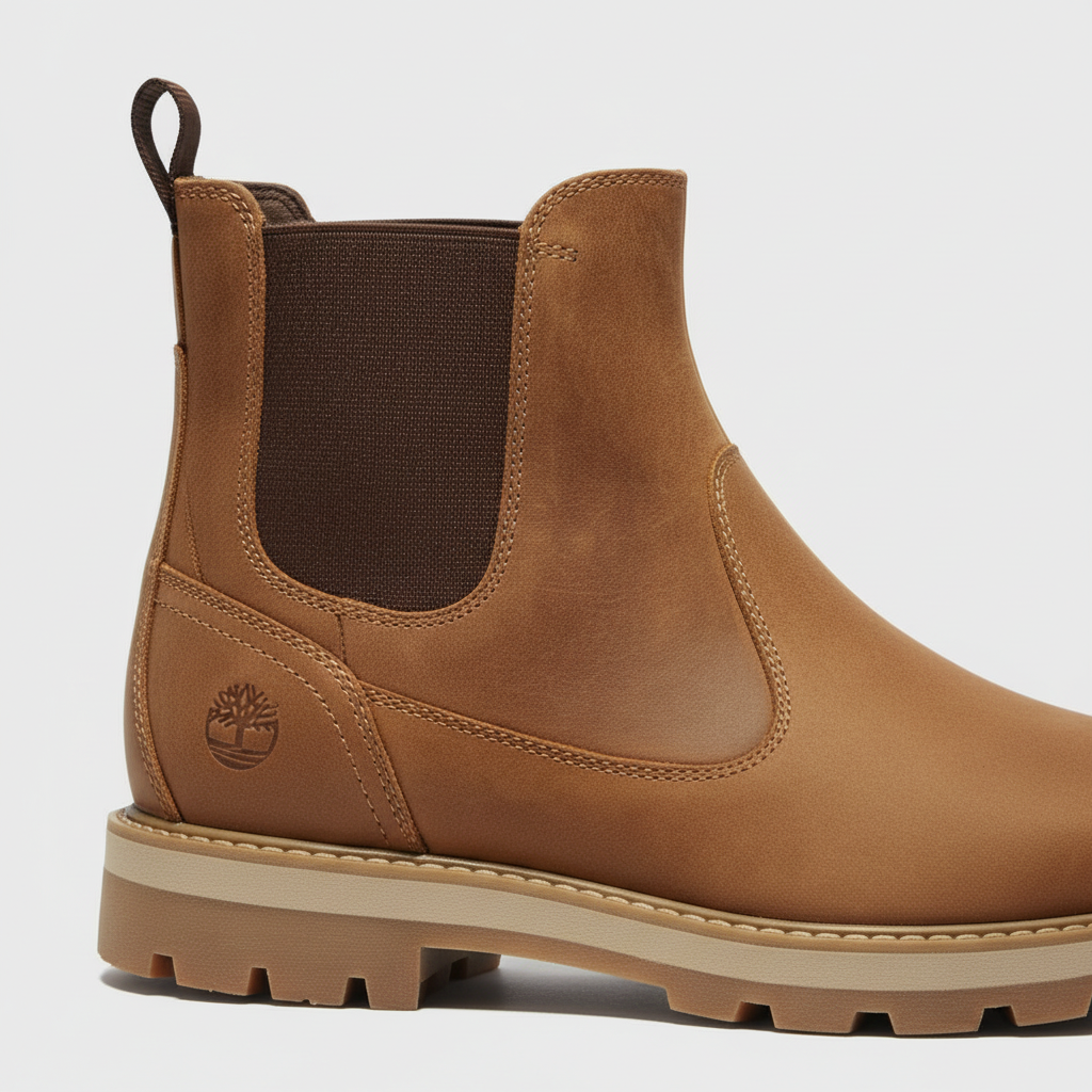 Close-up of Chelsea boot construction and elastic panel