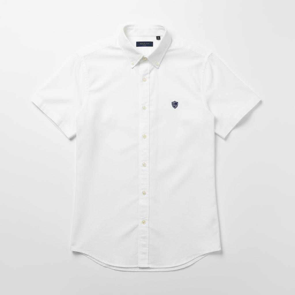 LC Shield Short Sleeve Oxford Shirt in White – Hero Studio Shot