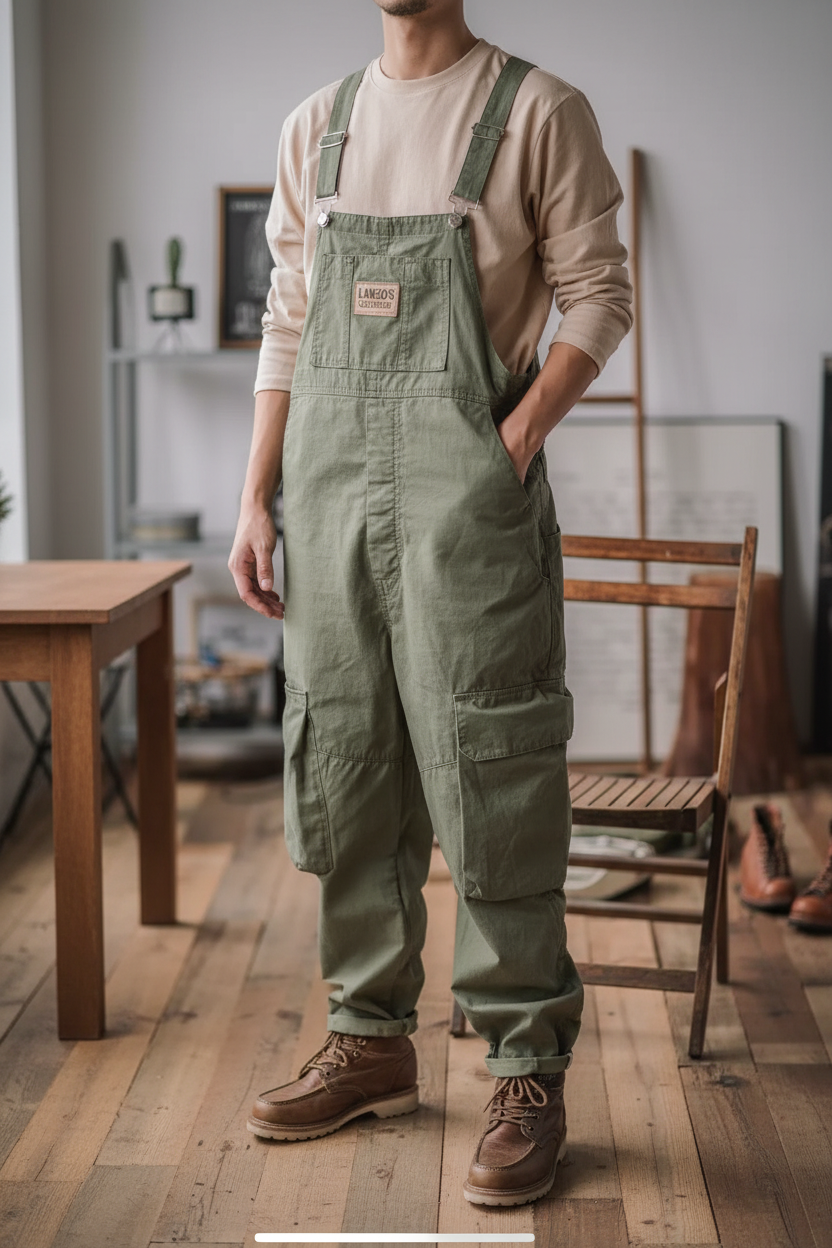 Olive Green Cargo Overalls Lifestyle Styling