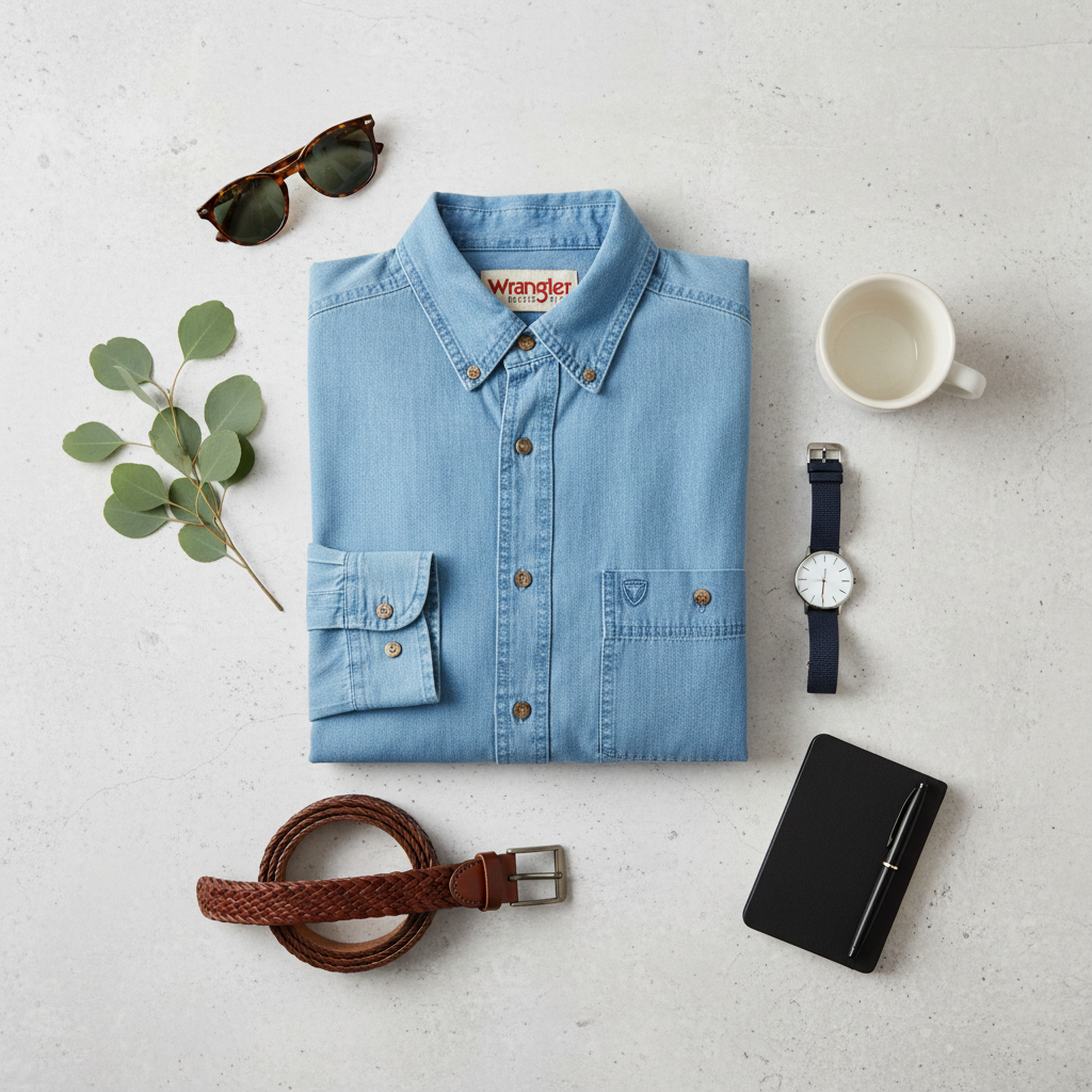 Light Blue Denim Shirt - Social Media Flat Lay