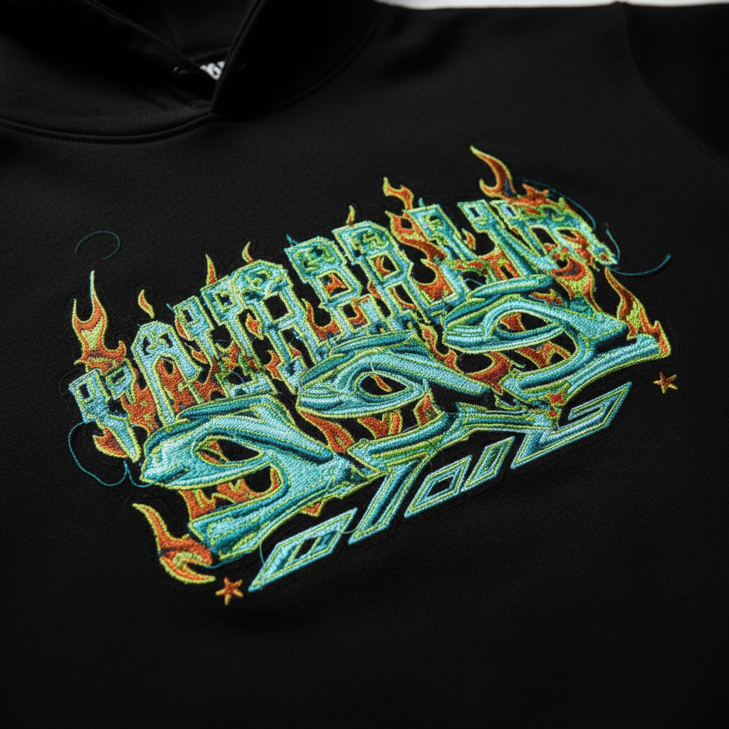 Graffiti Applique Embroidery – Detail Close Up