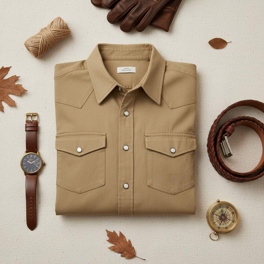 Khaki Utility Shirt - Social Media Flat Lay