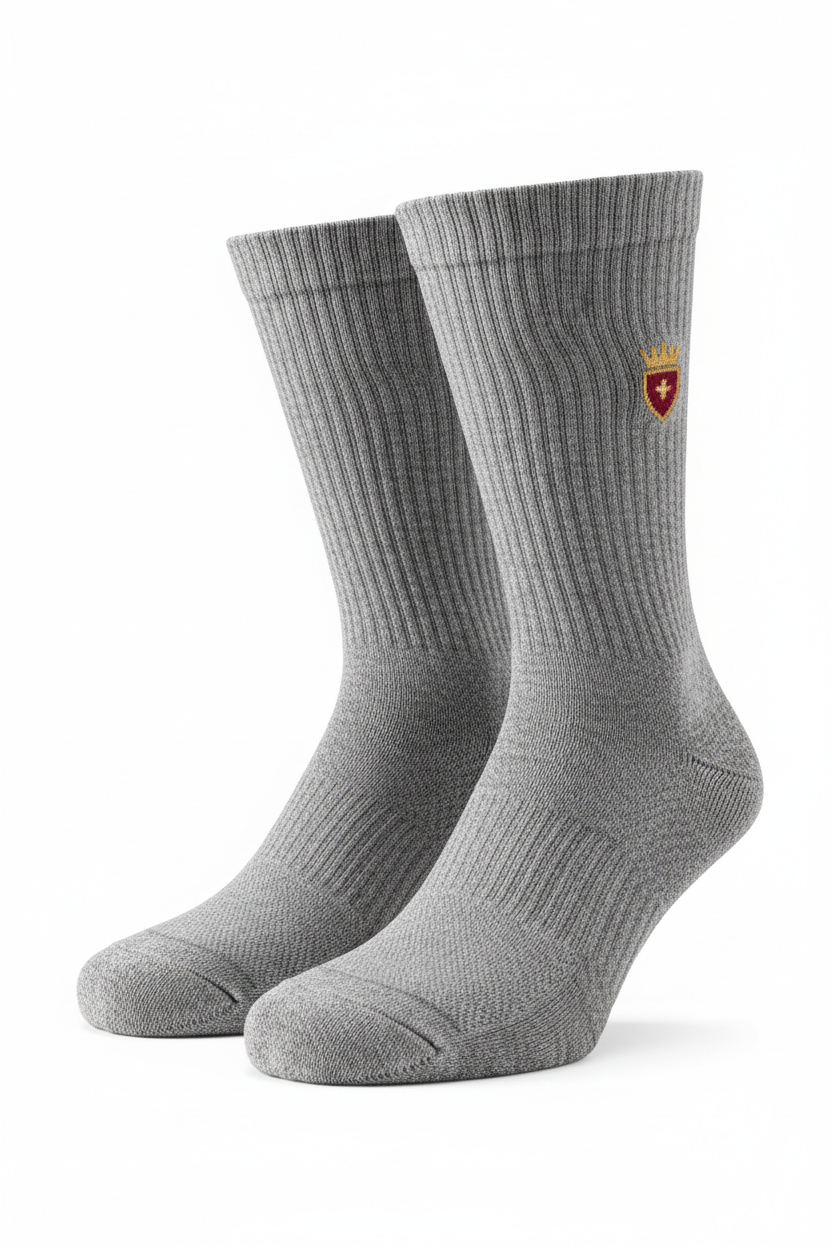LANZO'S COLLECTION Premium Performance Sports Socks - Charcoal Grey with Crowned Shield Logo