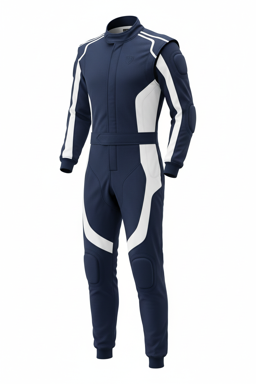 LANZO'S COLLECTION Premium Drag Racing Suit - Navy Blue & White