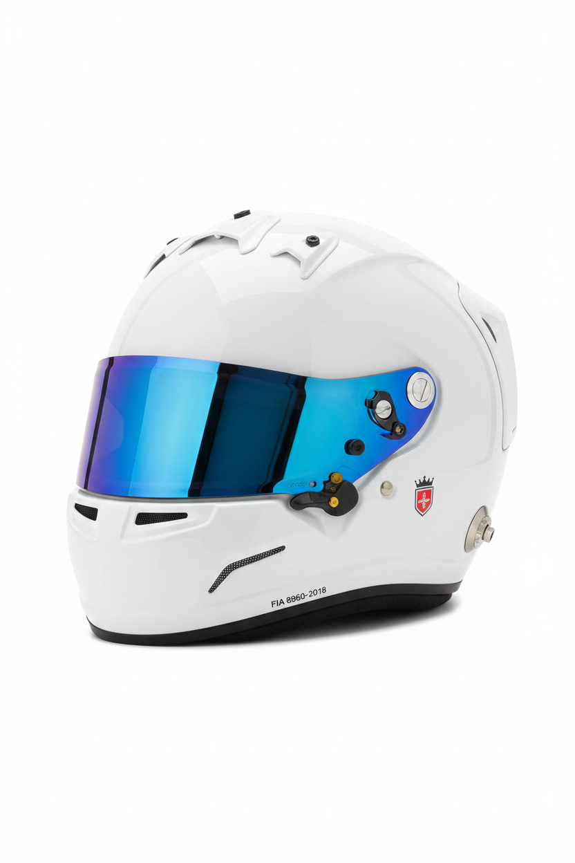 LANZO'S COLLECTION Premium All-White Circuit Racing Helmet - Blue Mirrored Visor