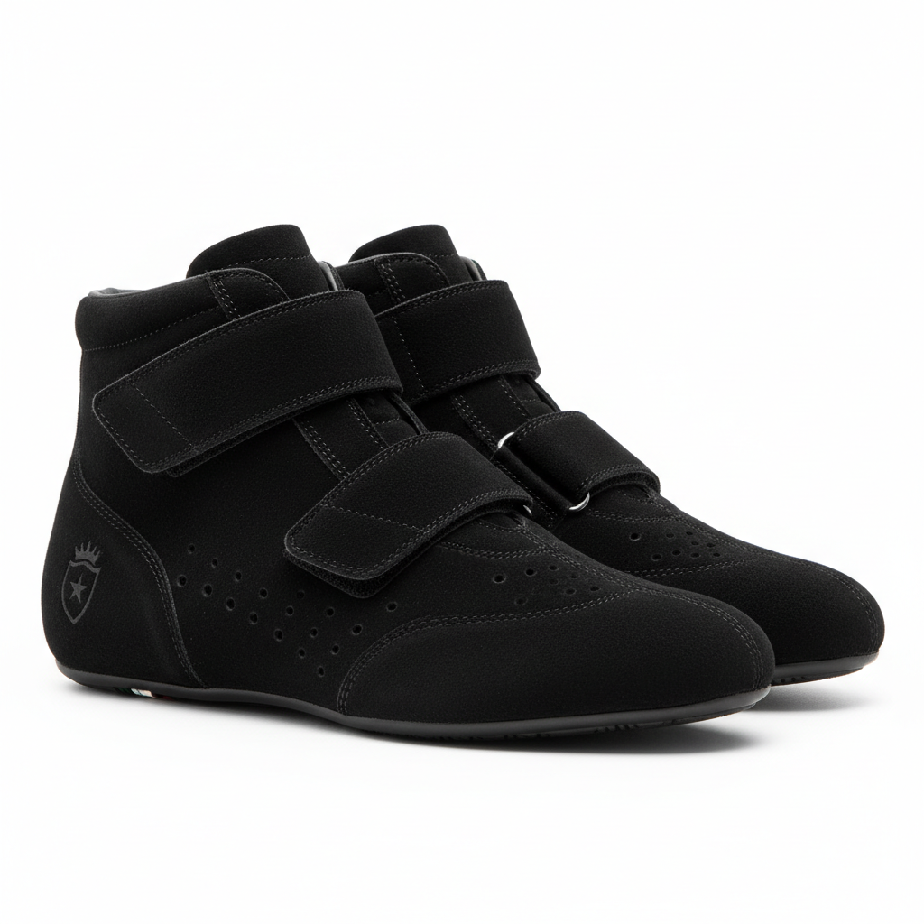 LANZO'S COLLECTION Auto Racing Shoes - Black Suede with Velcro Closure