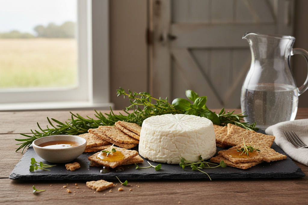 Fresh Goat Cheese with Crackers and Honey