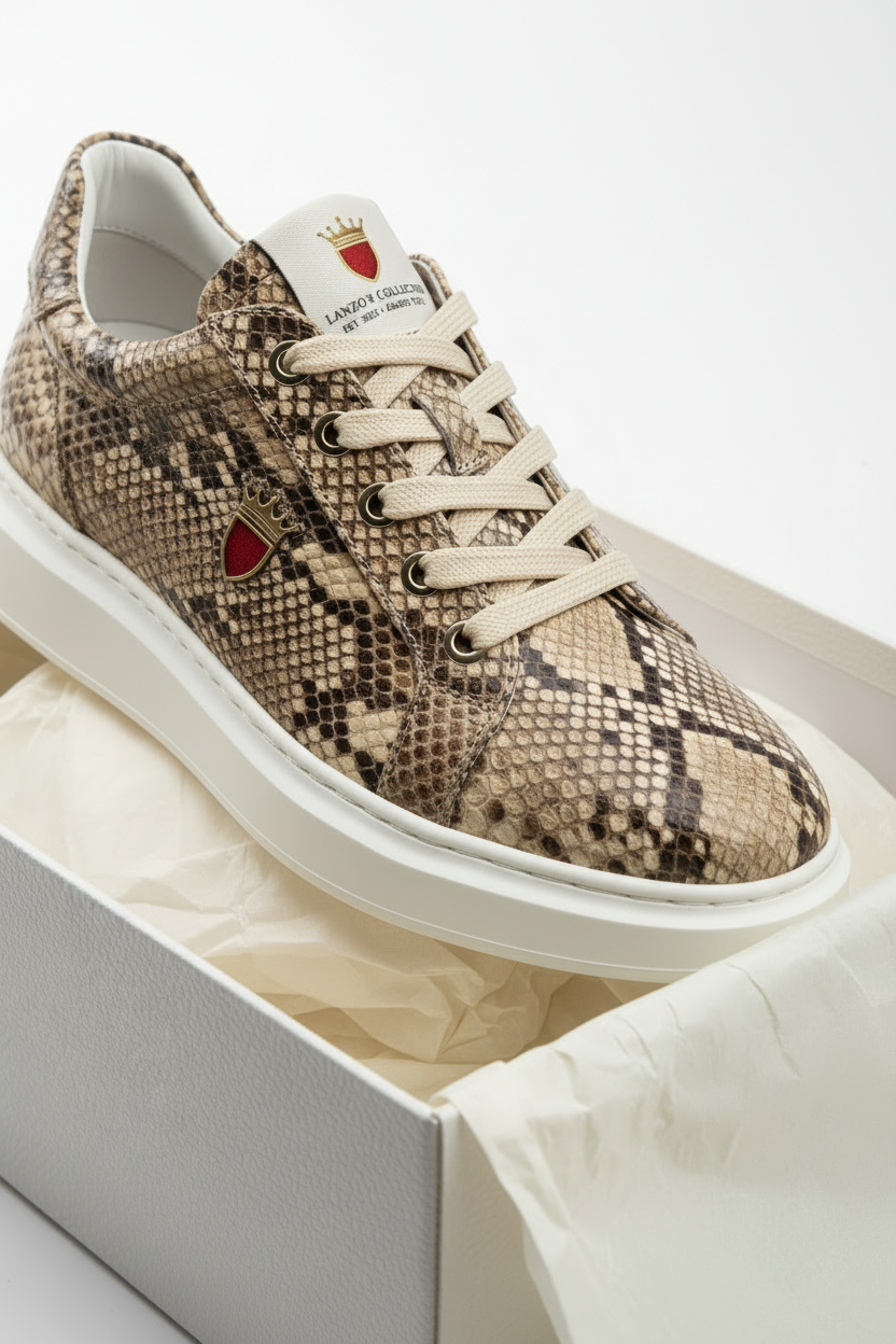 Neutral Beige Snake Material Sneaker - Craftsmanship Detail