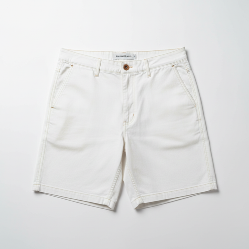 Men's white casual stretch chino shorts flat lay