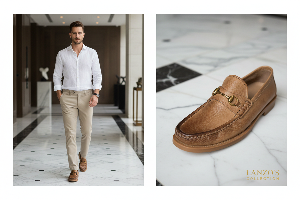 Brown Leather Loafers Lifestyle Promotional Image