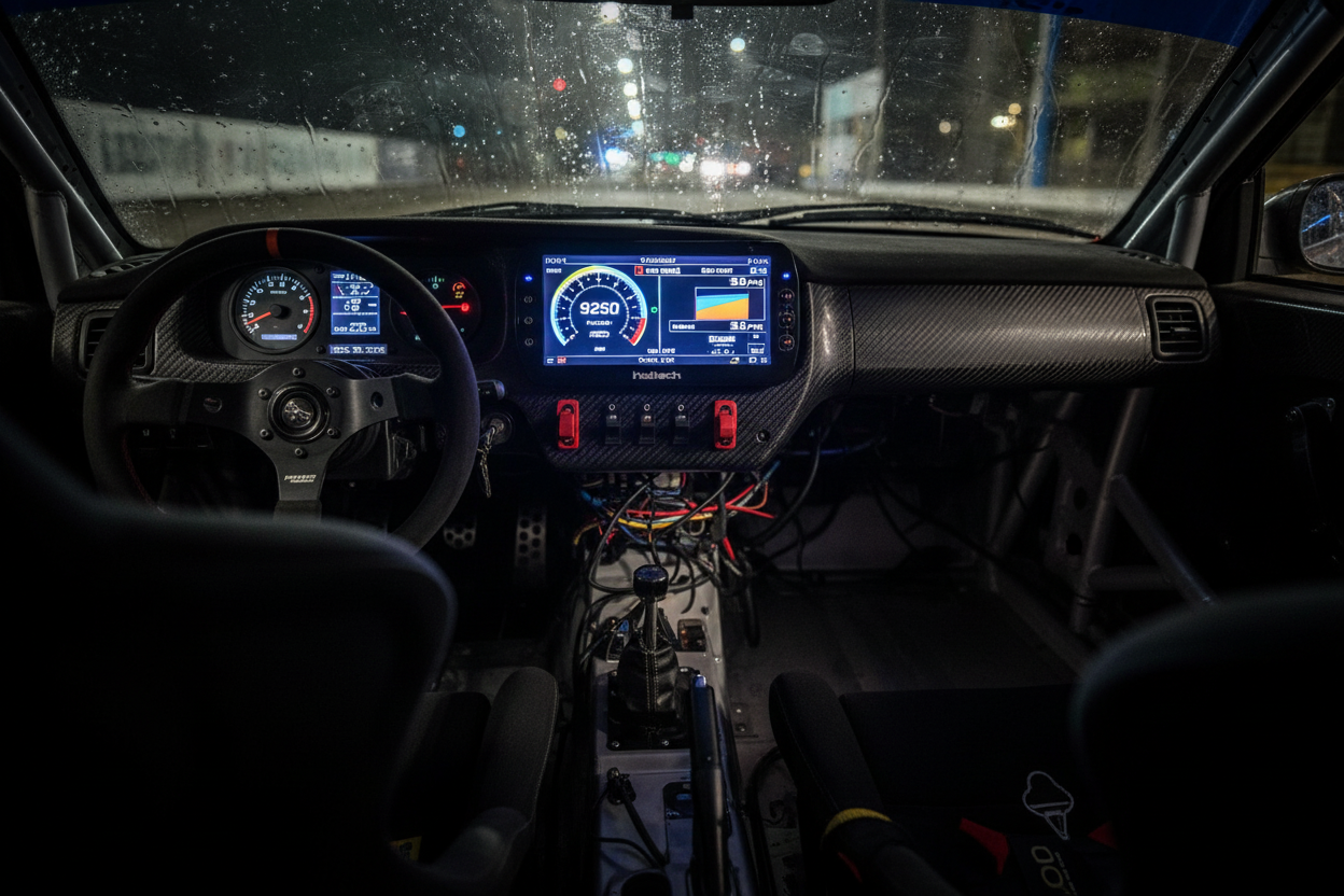 Haltech iC-7 digital dash mounted in performance race car cockpit