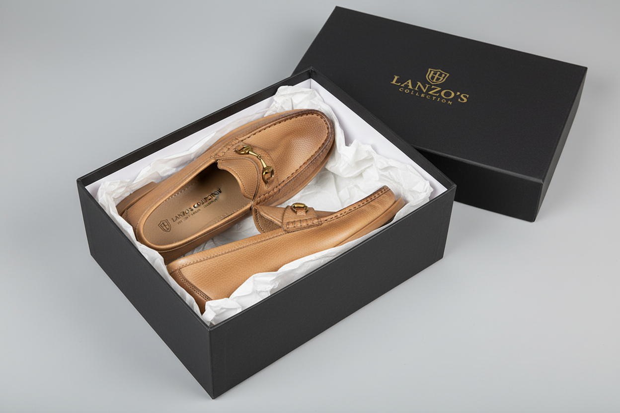 LANZO'S COLLECTION Brown Leather Loafers Premium Packaging