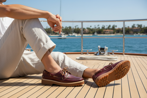 Burgundy Leather Boat Shoes - Lifestyle Hero Banner