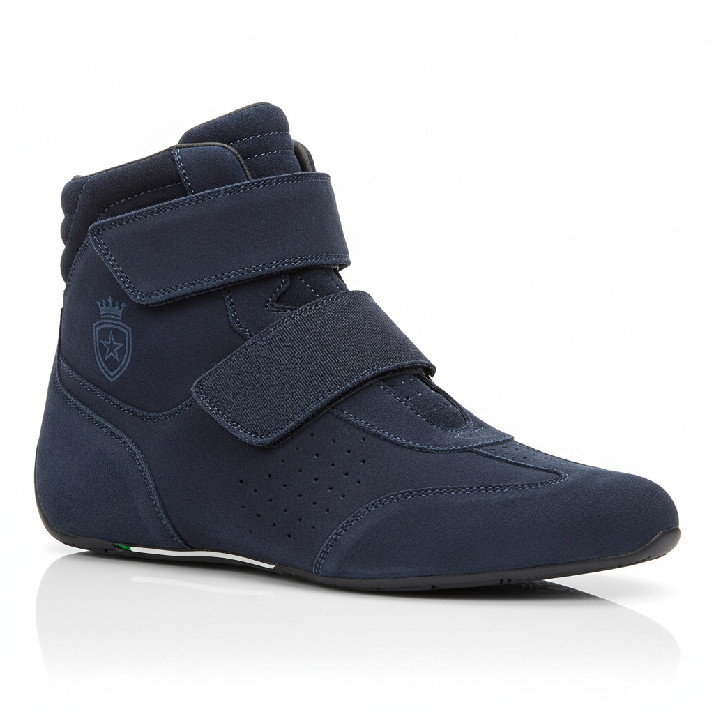 LANZO'S COLLECTION Auto Racing Shoes - Blue Suede with Velcro Closure