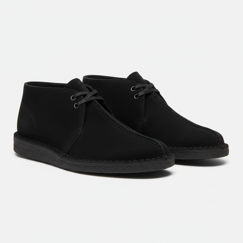 Clarks Desert Trek Black Suede — side profile studio shot