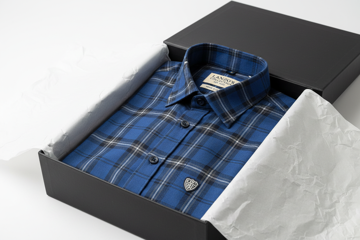 Men's Premium Button-Down Shirt – Blue Plaid by LANZO'S COLLECTION