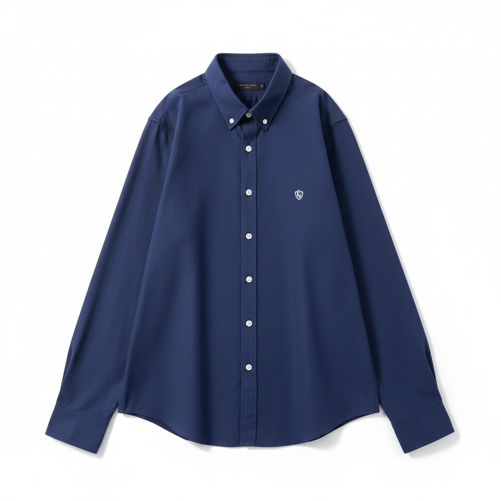 LC Shield Oxford Button Shirt in Navy Blue – Hero Studio Shot
