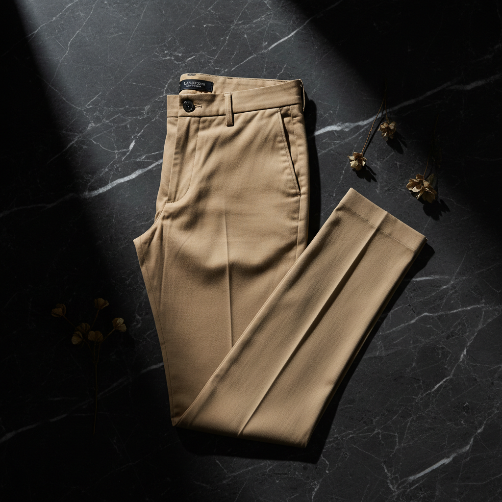 Hana Chino Trousers - Dark marble luxury flat lay