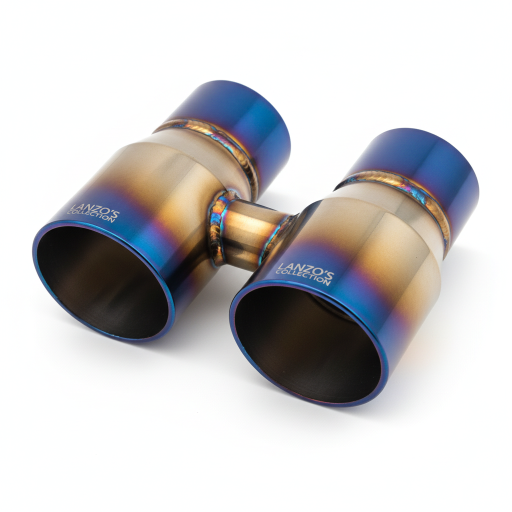 Burnt titanium exhaust tips - blue/gold heat coloring detail