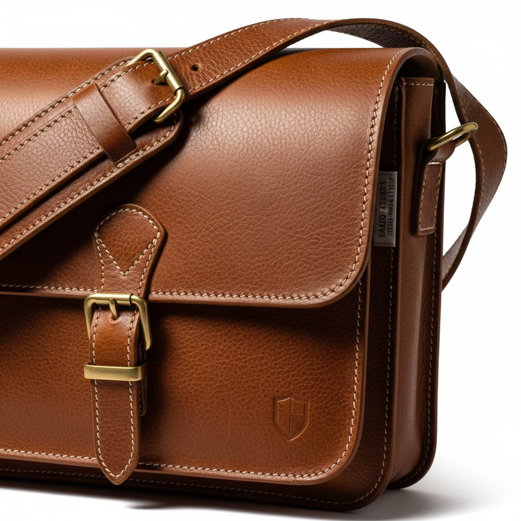 Brown Leather Messenger Bag - Detail Shot