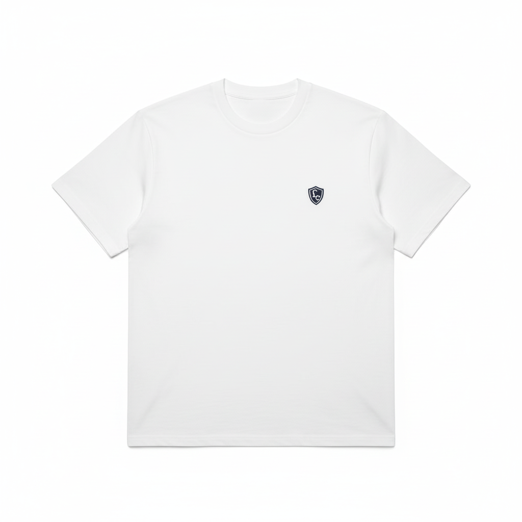 LC Shield Logo T-Shirt in White – Studio Shot