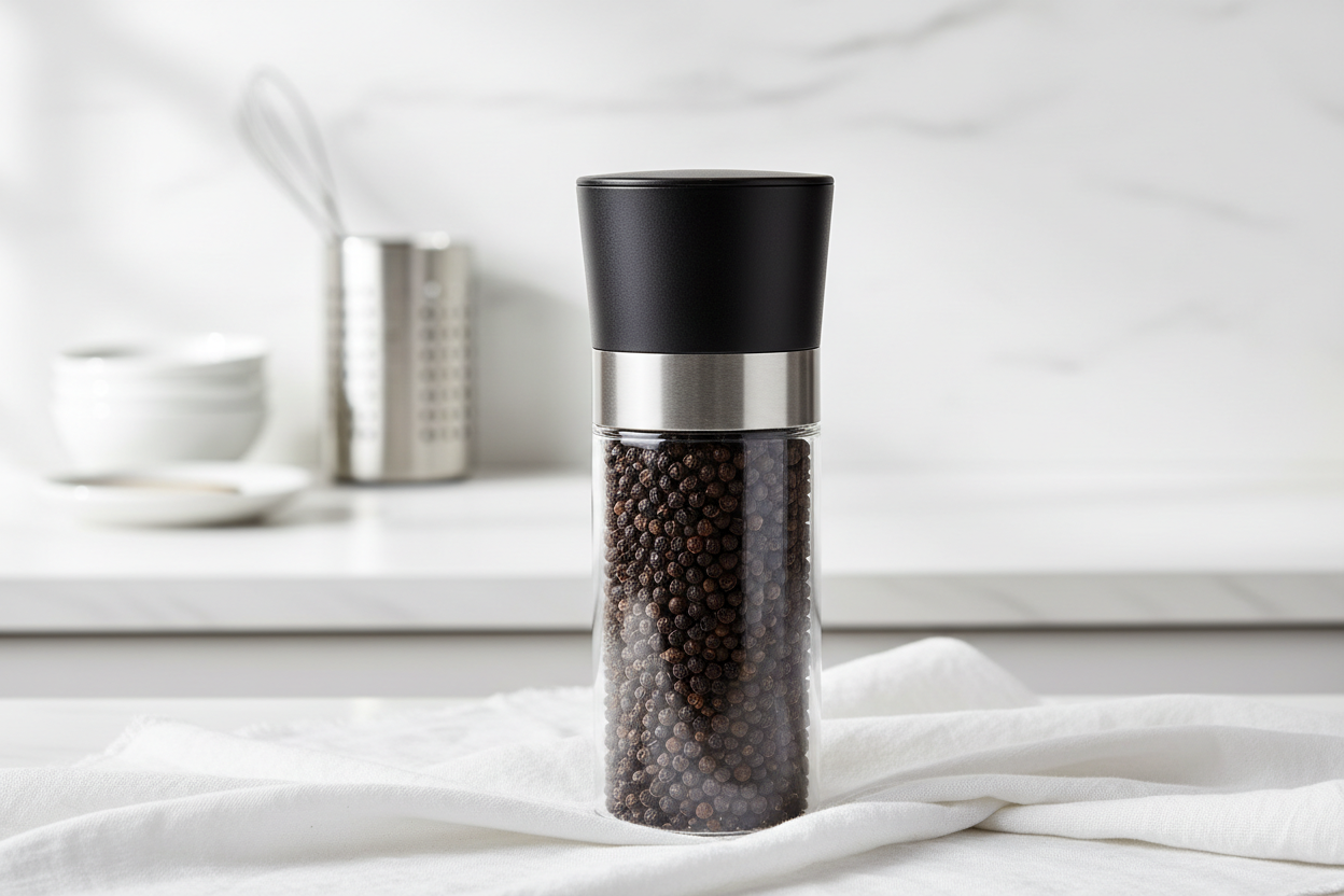 Black Peppercorn Grinder minimalist lifestyle shot