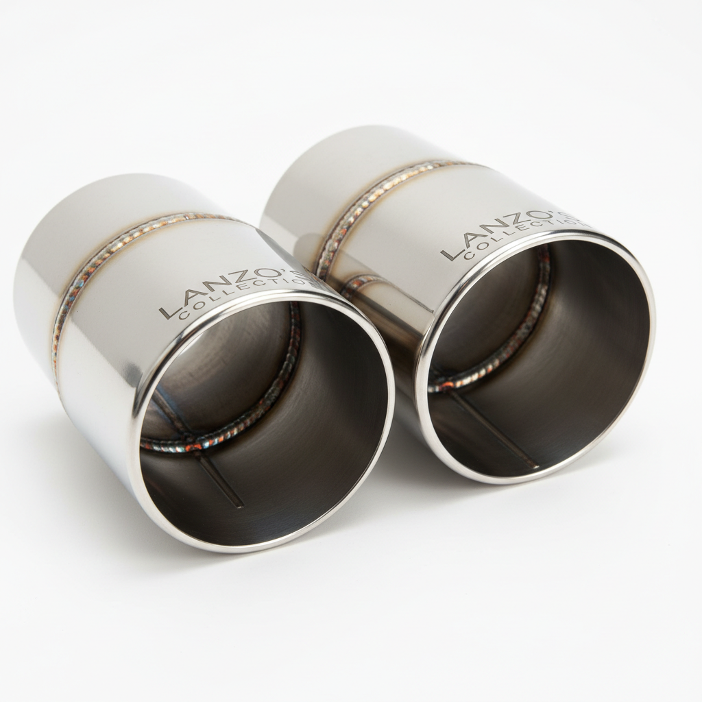 Dual polished exhaust tips - detail close-up