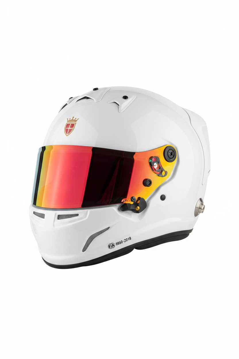 LANZO'S COLLECTION Premium All-White Circuit Racing Helmet - Red Mirrored Visor
