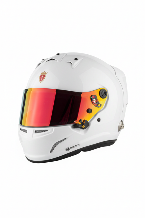 LANZO'S COLLECTION Premium All-White Circuit Racing Helmet - Red Mirrored Visor