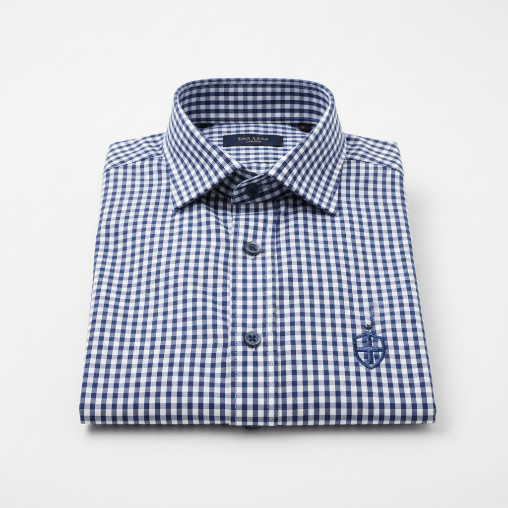 Navy Checkered premium men's button-down shirt