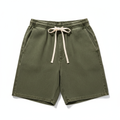 Men's olive green retro washed casual drawstring shorts
