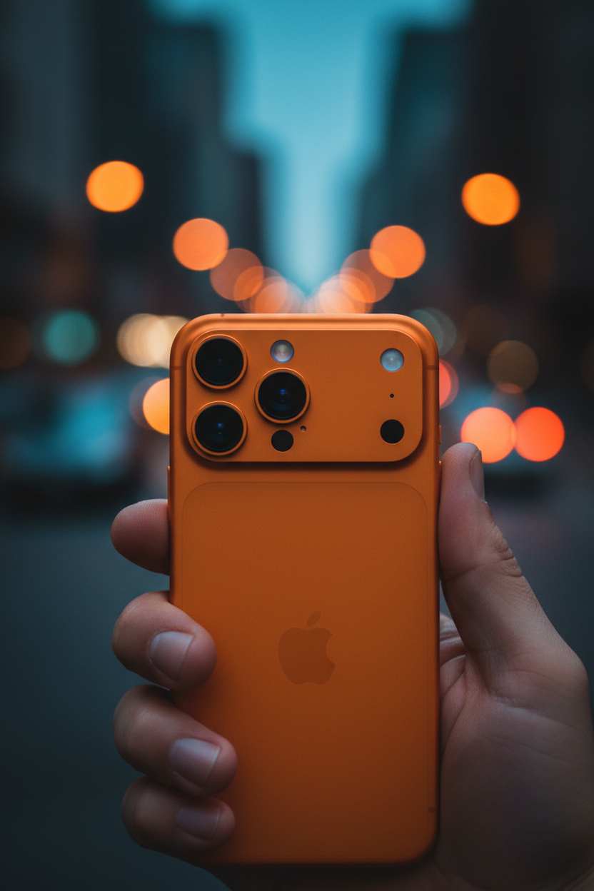 iPhone 17 Pro Orange Titanium — lifestyle portrait shot