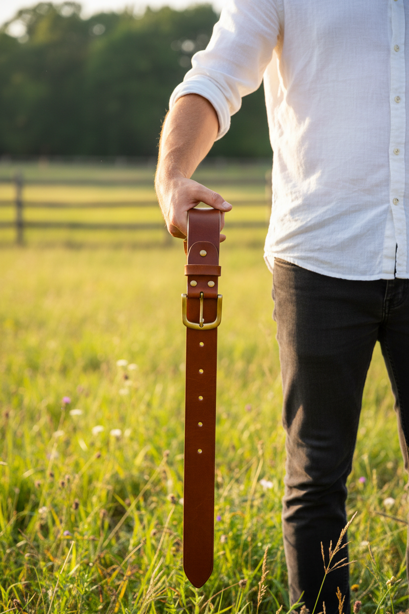 Full length view of premium leather belt