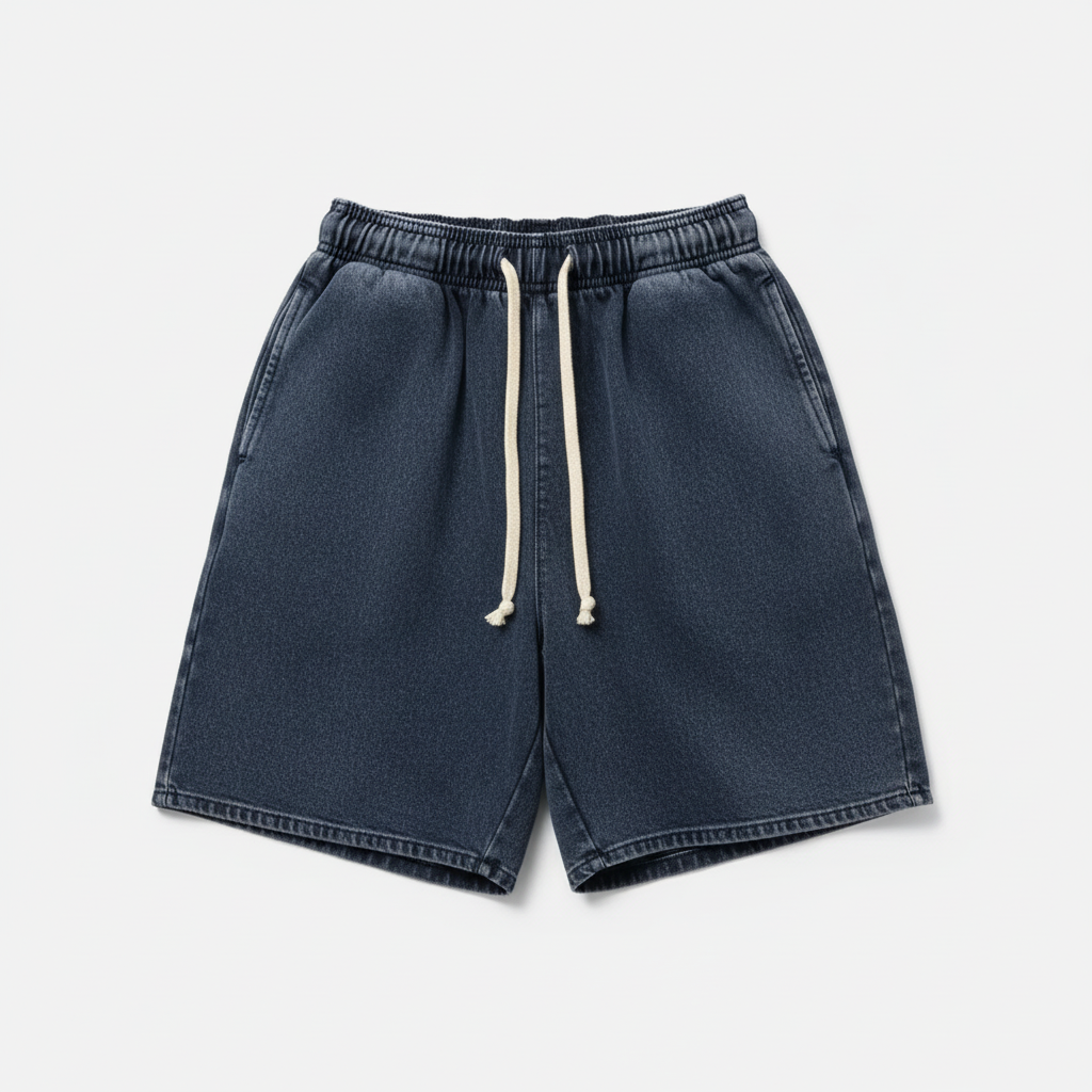 Men's navy blue retro washed casual drawstring shorts