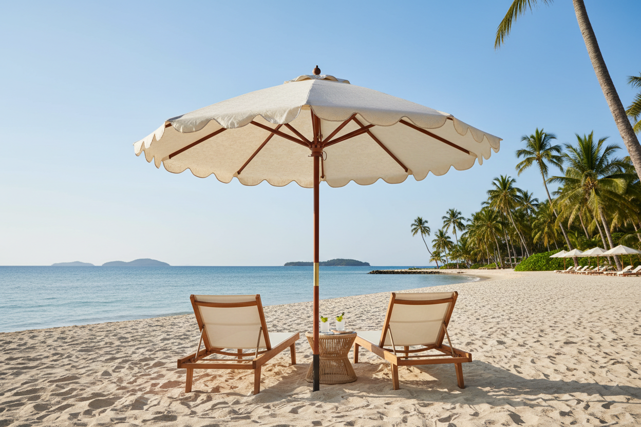 Beach Umbrella Set Up on Sandy Beach