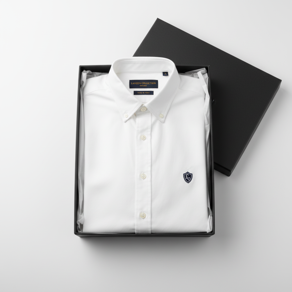 LC Shield Oxford Button Shirt in White – Luxury Unboxing Shot