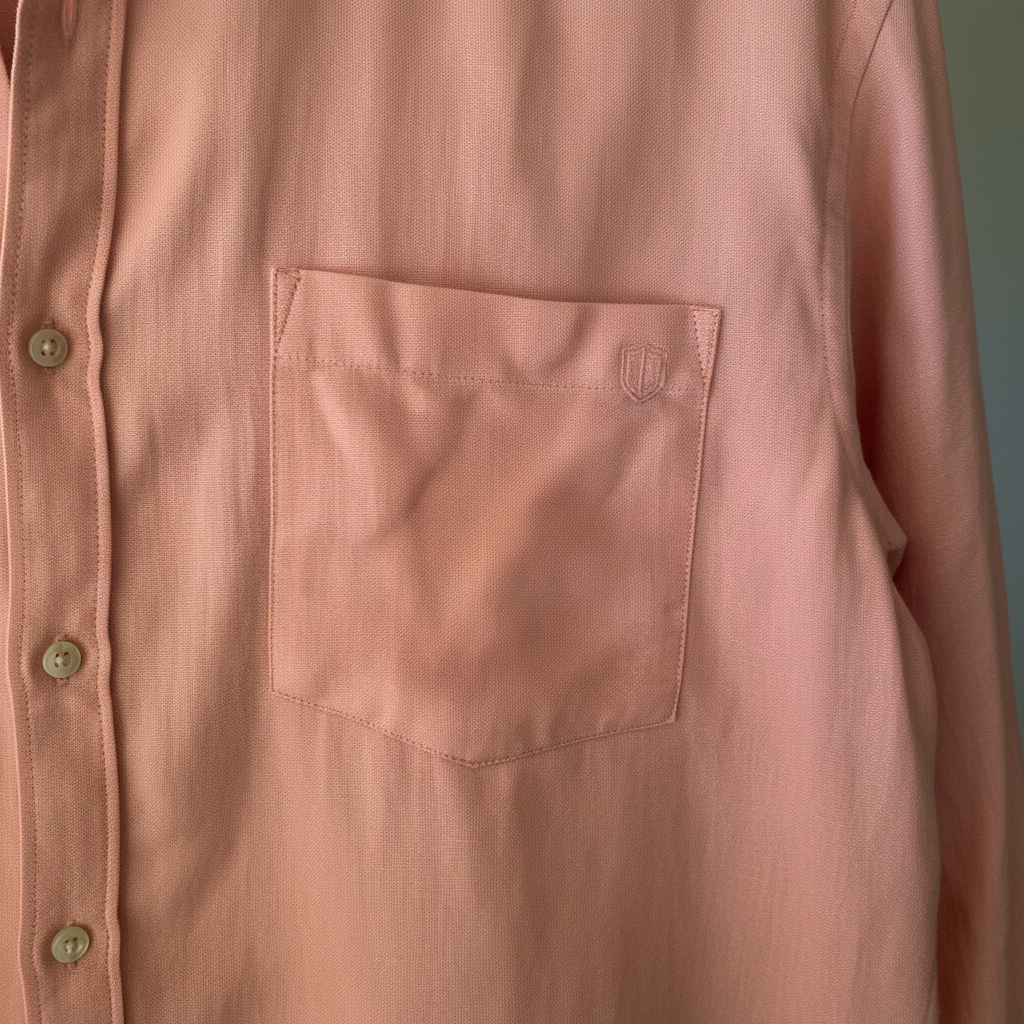 LANZO'S COLLECTION Salmon Pink Linen Shirt — fabric detail close-up